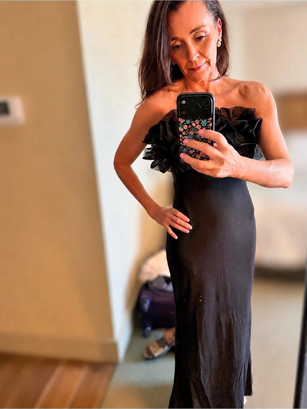 Lulus Black Strapless Ruffle Maxi Dress Like New size Small